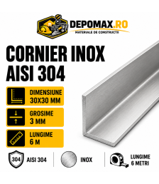Cornier inox AISI 304, 30 x 30 x 3 mm, 6 metri